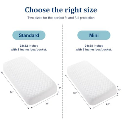 Waterproof Crib Mattress Protector 2-Pack White 28x52 +8 Inches