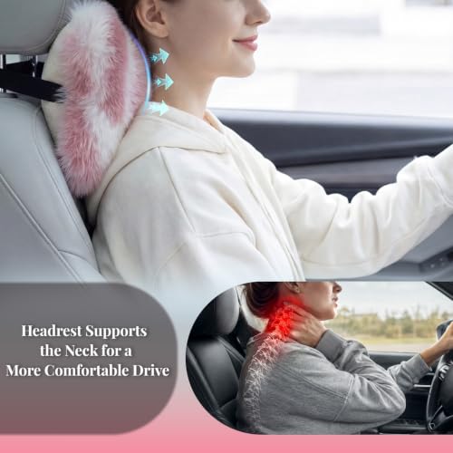 Pink Plush Car Neck Pillow Support Headrest for Vehicle Comfort - SendyFeather
