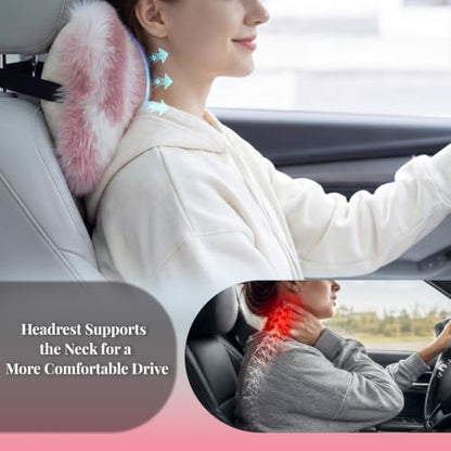 Pink Plush Car Neck Pillow Support Headrest for Vehicle Comfort - SendyFeather