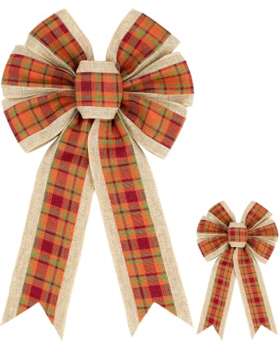 Fall Bows for Wreaths Set of 2 - Farmhouse Thanksgiving Plaid Decorations