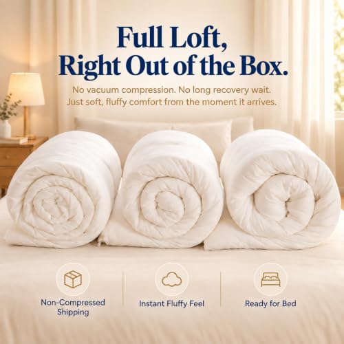 King Fluffy White Comforter - Marshmallow Duvet Insert for All Seasons