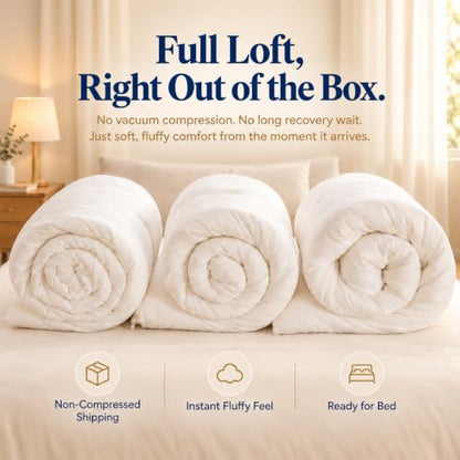 King Fluffy White Comforter - Marshmallow Duvet Insert for All Seasons