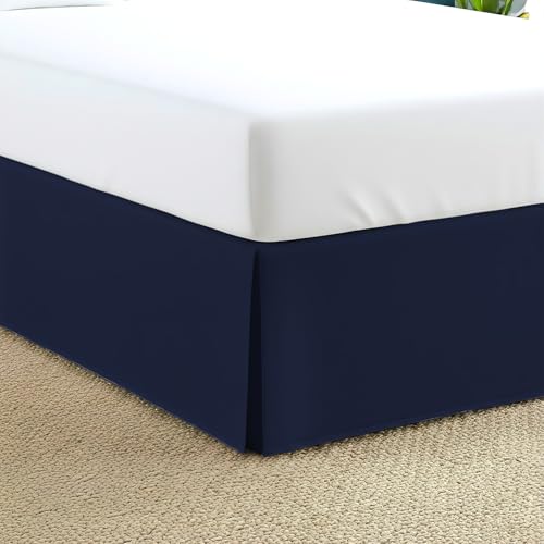 Navy Blue King Bed Skirt with Split Corners - Egyptian Cotton Dust Ruffle, 22 Inch Drop