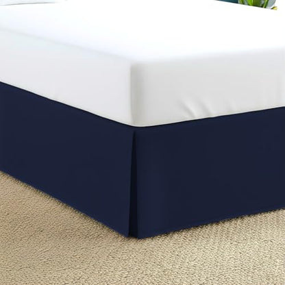 Navy Blue King Bed Skirt with Split Corners - Egyptian Cotton Dust Ruffle, 22 Inch Drop