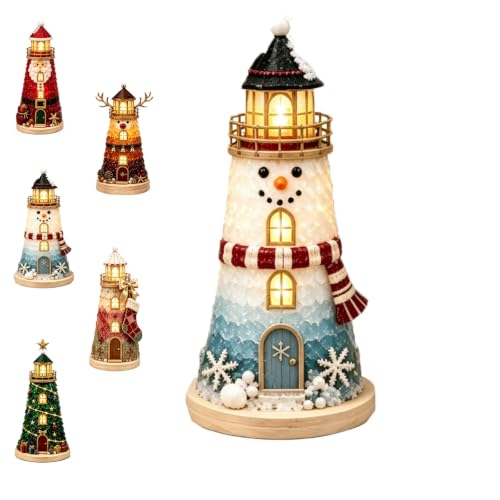 DIY Lighted Christmas Lighthouse Kit with Sea Glass Style Pieces & LED Lights - Variation B