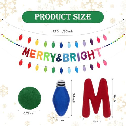 Breling 3Pcs Large Christmas Felt Garland Banner Bright Color - 3D Light Bulb Decor