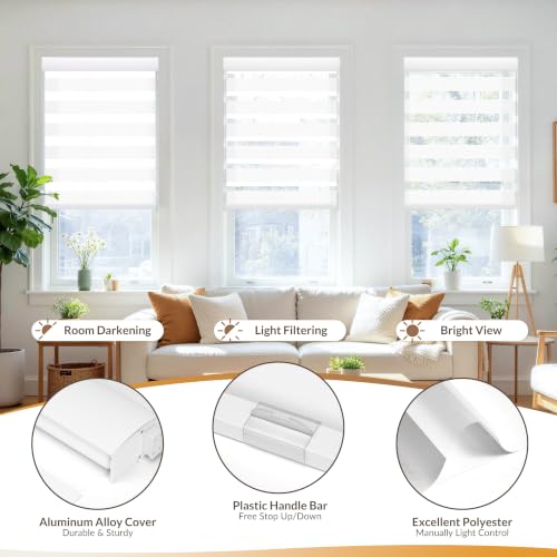 No Drill Zebra Window Blinds - Light Filtering White, 12x80 Inches