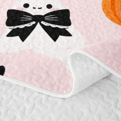 Feelyou Halloween Quilt Set Queen Size Blush Pink Orange - Cozy All-Season Bedding