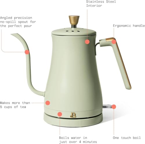 Electric Gooseneck Kettle 1L 1200W for Pour-Over Coffee & Tea, Green