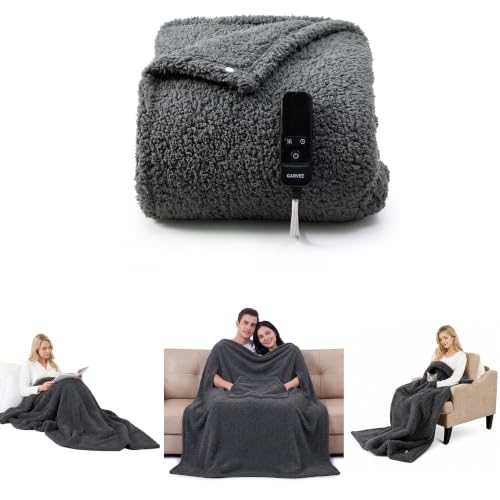 Garvee Electric Heated Blanket with Deep Foot Pocket & Large Front Pocket - Gray, 45x60 Inches