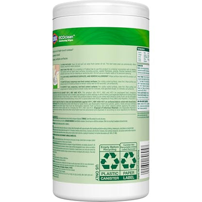 CloroxPro Clorox EcoClean Disinfecting Wipes, Multipurpose 100% Plant Based Cleaning Cloths, Antibacterial Disinfectant, Safe for Multi Surface Use, 75 Count (Pack of 6)