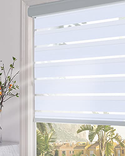 Persilux Custom Size Blackout Roller Window Shades Zebra Blinds Dual Layer Roller Sheer Shades (24" W X 72" H, Light Grey) Roller Blinds Light Control for Day and Night