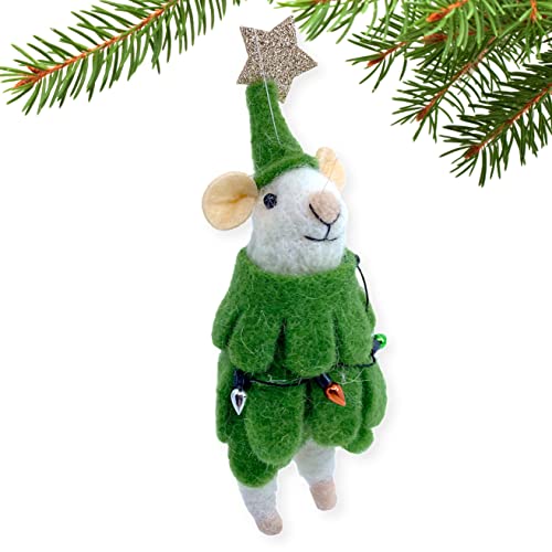 White Mouse Christmas Tree Ornament Wool Dressed Holiday Decor