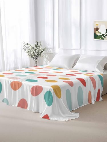 Full Size Flat Sheet - Colorful Polka Dot Microfiber Bedding, Watercolor Dots, Breathable & Easy Care - Terracotta / Full
