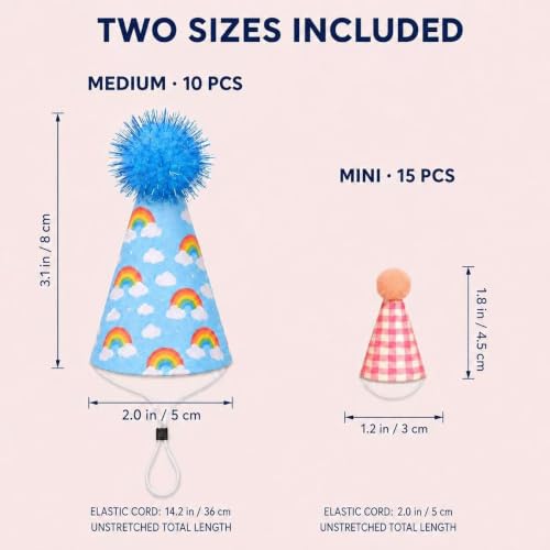 Mini Party Hats for Stuffed Animals and Pets, Set of 25