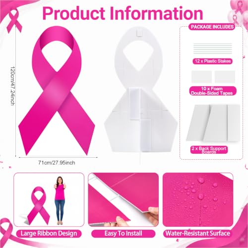 Pink Ribbon Awareness Stand-Up for Indoor Outdoor Decor - 4 FT