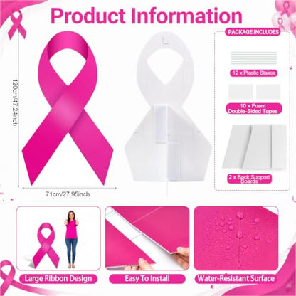 Pink Ribbon Awareness Stand-Up for Indoor Outdoor Decor - 4 FT