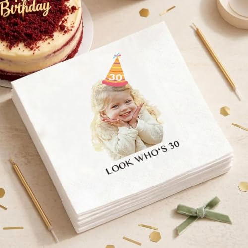 Personalized 30th Birthday Napkins with Photo and Text - Design 1