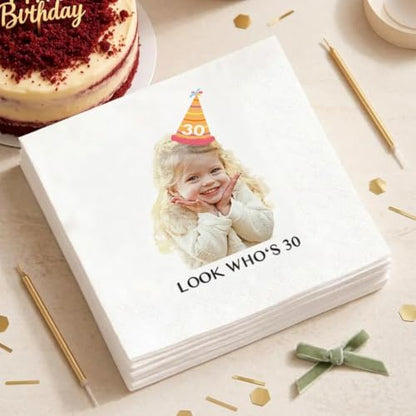 Personalized 30th Birthday Napkins with Photo and Text - Design 1
