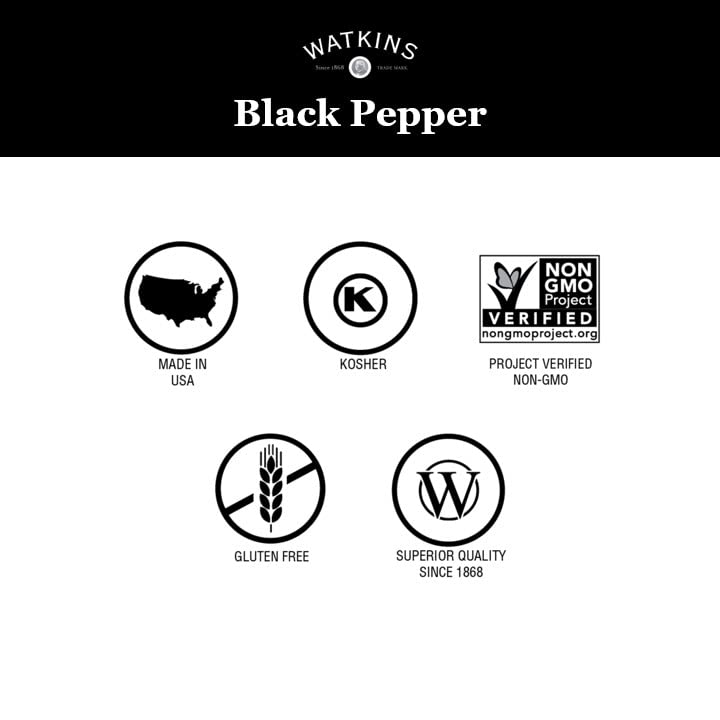 Watkins Gourmet Black Pepper Spice Tin - Pure Ground Flavor, 6 oz. | Perfect for Cooking