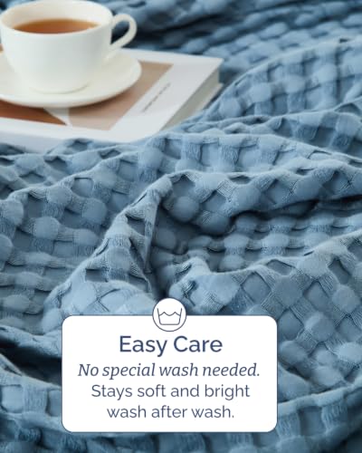 Cooling Waffle Blanket for Hot Sleepers - King Size, Dusty Blue, 108x90 - Variation 07