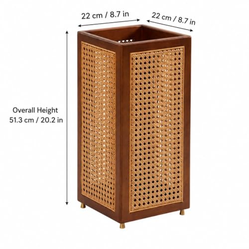 Plastic Rattan Umbrella Stand for Entryway, Tall Square Holder Basket with Drip Tray