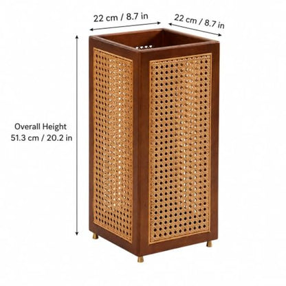 Plastic Rattan Umbrella Stand for Entryway, Tall Square Holder Basket with Drip Tray