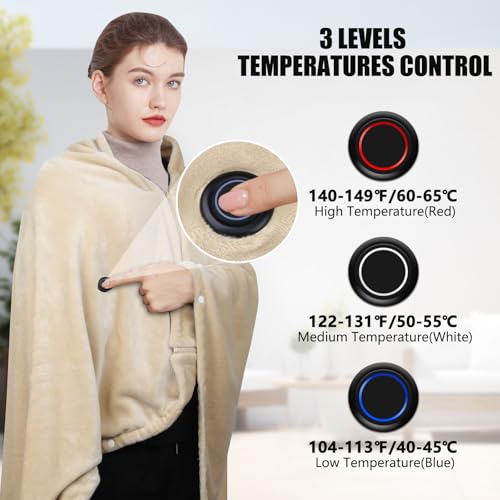 Battery Operated Heated Blanket Poncho Wrap with 3 Heat Levels Portable Cordless Shawl