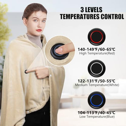 Battery Operated Heated Blanket Poncho Wrap with 3 Heat Levels Portable Cordless Shawl
