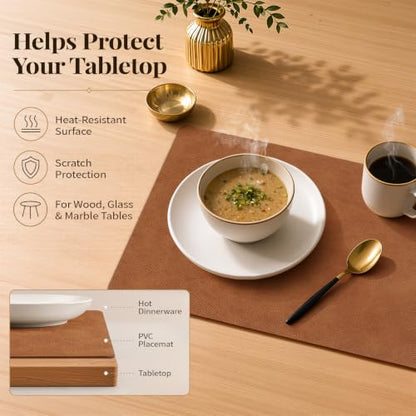 Homaxy Vinyl Heat Resistant Placemats Set of 6 - Reddish Brown
