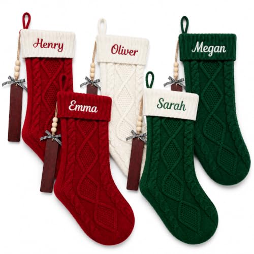 Personalized White Christmas Stocking with Cable Knit & Embroidered Name - Holiday Decor