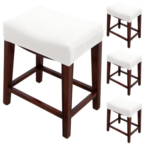White Rectangular Stretchable Bar Stool Seat Cover Set of 4 - Backless Protector