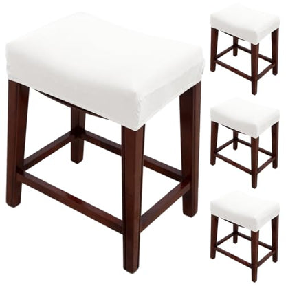 White Rectangular Stretchable Bar Stool Seat Cover Set of 4 - Backless Protector