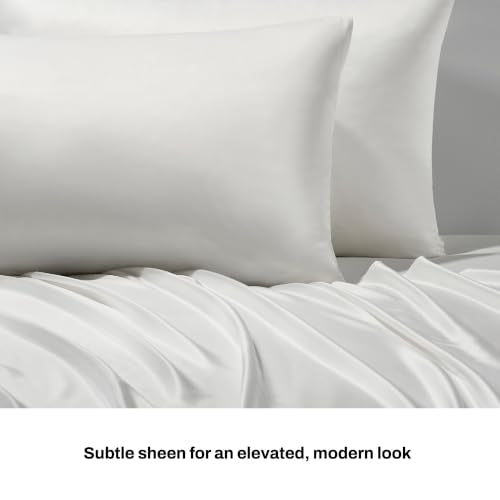DKNY Ivory White King Satin Sheet Set - Matte Finish, Soft & Silky Bedding