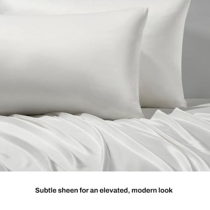 DKNY Ivory White King Satin Sheet Set - Matte Finish, Soft & Silky Bedding