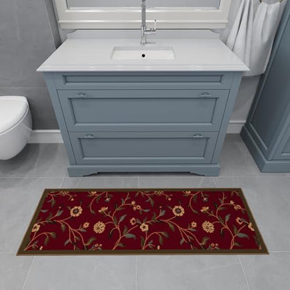 Ottomanson Hallway Runner Rug 20" x 53" Non Slip Floral Area Rugs Easy to Clean Laundry Rug Runner Durable & Pet Friendly Floor Carpet Runners for Hallways Entryway Living Room Kitchen Bathroom, Red
