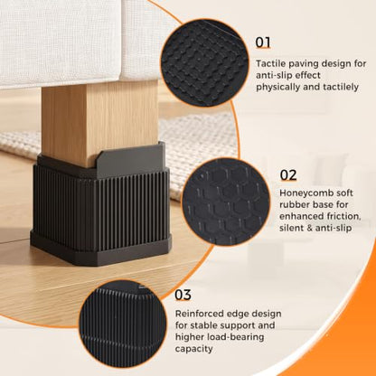 3.7 Inch Bed Risers - Black Adjustable Furniture Risers for Heavy Loads