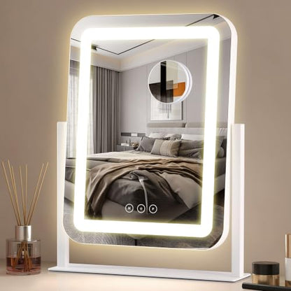 LED Makeup Mirror with Lights - 13 x 16.5 Inch, White, Touch Control