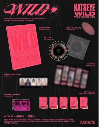 K-POP Album Photobook Set Wild World & Wild Heart Ver with Photobooks, Photocards, CD-Rs, Stickers, and Keyring