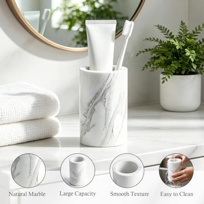 White Marble Bathroom Accessories Set - 3 Pieces for Home Decor