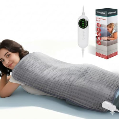 Extra Large Heating Pad for Back Pain & Cramps Relief - 20x40 Inch Gray, 10 Heat Modes, Auto Shut-Off, Machine Washable