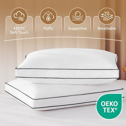 Queen Size Goose Feather Down Pillows Set of 2 with Gusset - Luxury Hotel Collection 20x30 Inches
