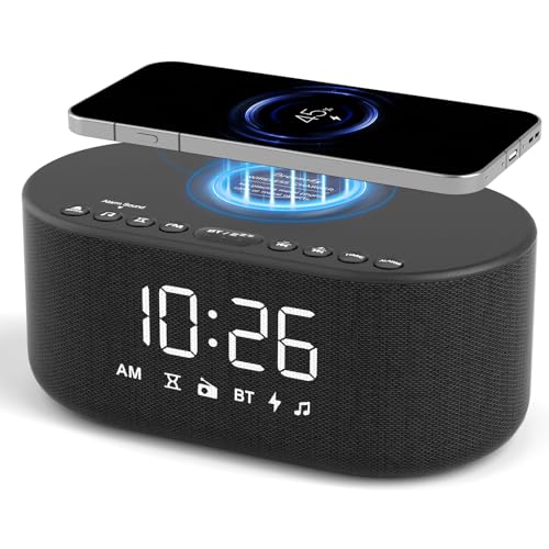 DreamSky Alarm Clock Radio with Wireless Charging and Bluetooth Speaker - Black