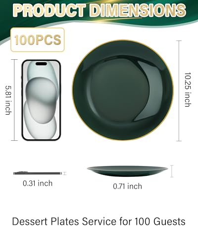 Disposable Green and Gold Plastic Plates - 7.5 Inch, Pack of 100 - Variation of Green and Gold