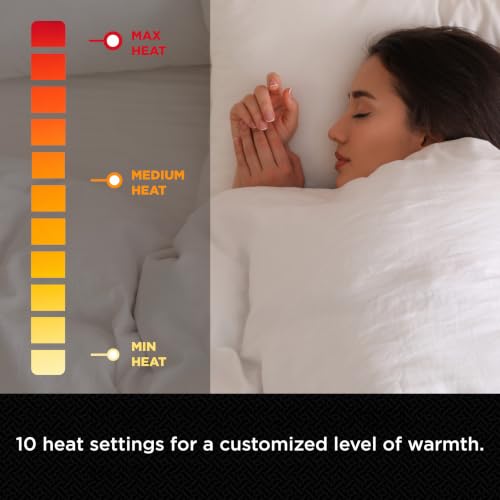 Cotton Heated Mattress Pad Queen Size with 10 Heat Settings - White