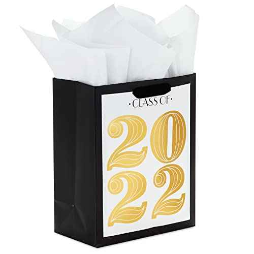 Hallmark 9" Medium Graduation Gift Bag with Tissue Paper (Black and Gold, "Class of 2022") for High School, College Graduates