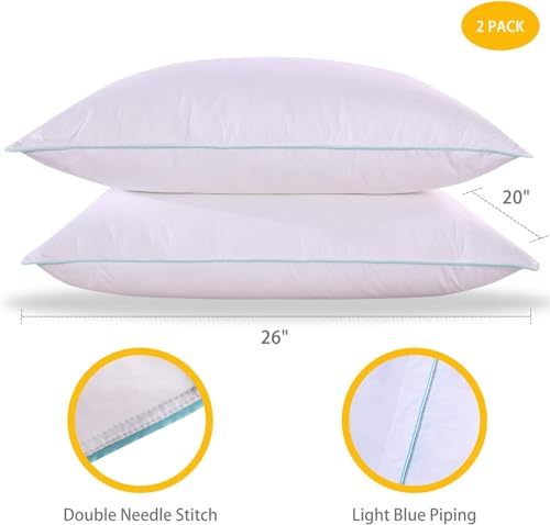 Homelike Moment Down Feather Pillows Standard - 2 Pack Feather Bed Pillows for Sleeping Standard Size Pillow Set of 2 100% Cotton Cover 20x26 Inch