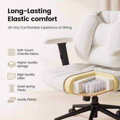 Beige Ergonomic Cross-Legged Office Chair with Lumbar Support & Flip Arms