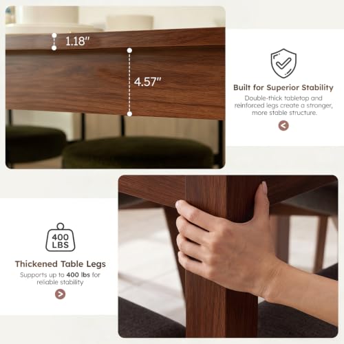 Walnut Farmhouse Dining Table for 6 - Rectangular Kitchen Table
