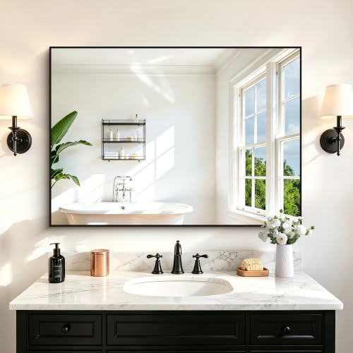 Black Bathroom Mirror 30x42 Rectangle Vanity Mirror for Over Sink - Variation: Black / 42"L x 30"W